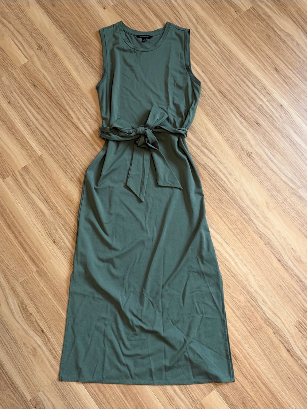 Banana Republic Olive Green Sleeveless Tie-Waist Midi Dress